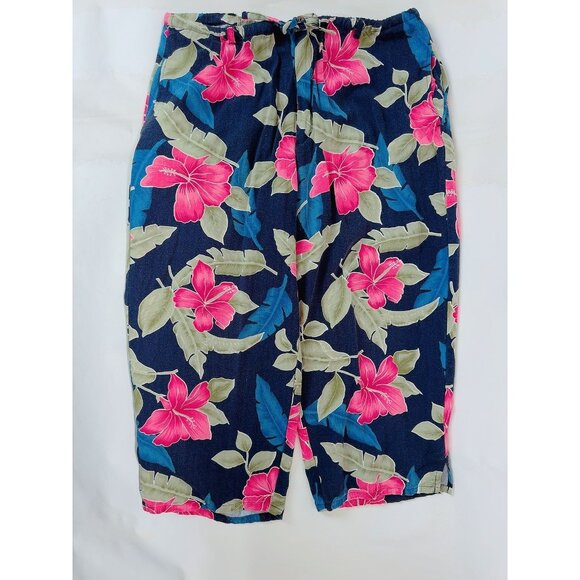 Island Trader Hibiscus Floral Rayon Capri Pant Size Large Vintage - Picture 16 of 16